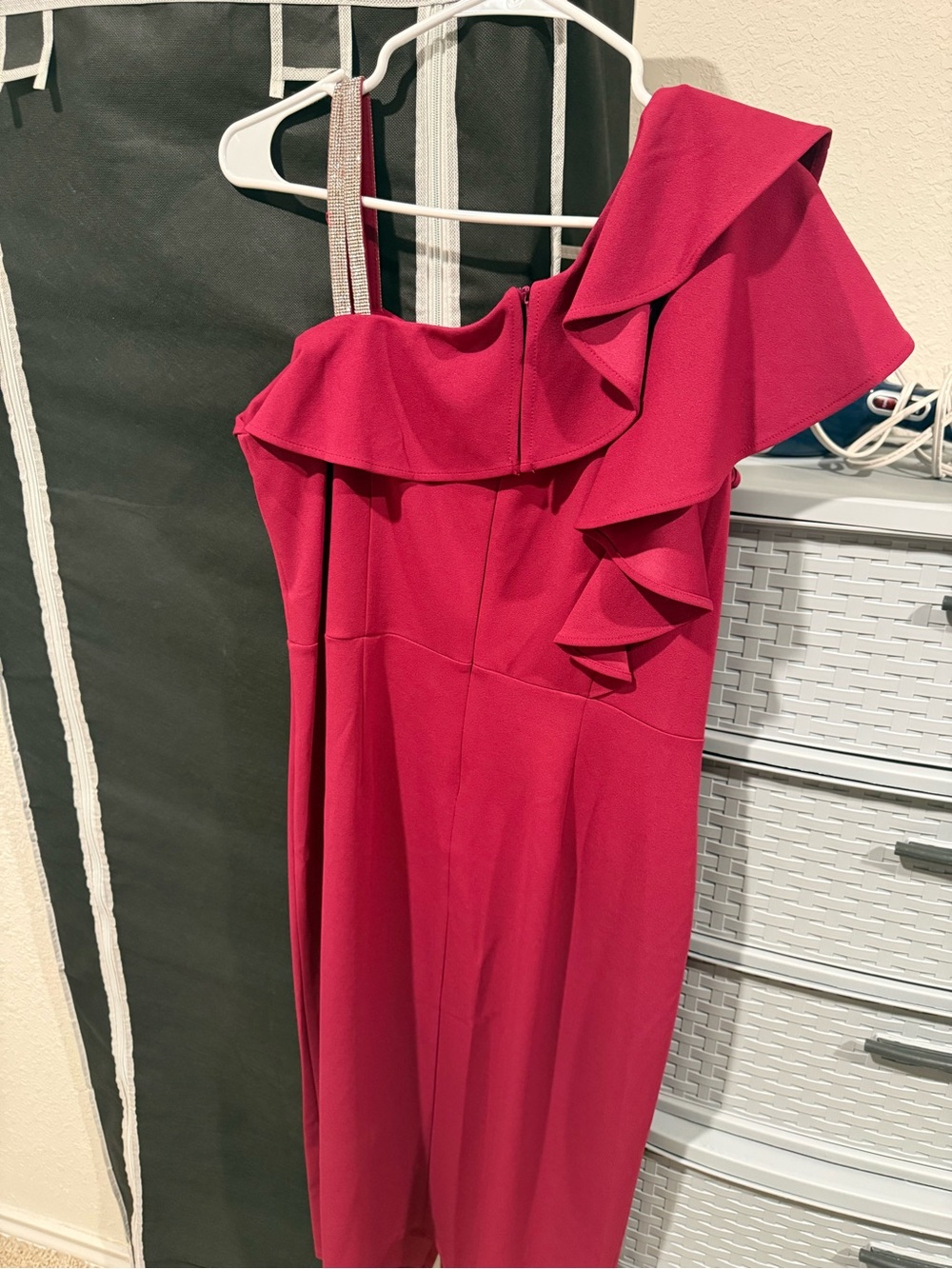 Women's One-Shoulder Ruffle Dress - Raspberry - Picture 3 of 3